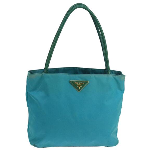 PRADA Tote Bag Nylon Turquoise Blue Gold - Picture 13 of 16